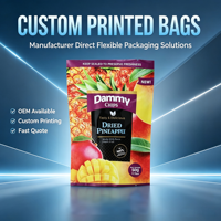 Sacs à collation imprimés sur mesure, pochette laminée flexible, sac plat pour fruits secs, chips de mangue, emballage alimentaire