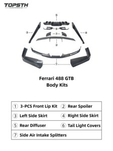 Kit de Carrocería de Fibra de Carbono Runde para Ferrari <span class=keywords><strong>488</strong></span> GTB, Estilo <span class=keywords><strong>Novitec</strong></span>, con Alerón Delantero, Difusor Trasero, Faldones Laterales y Alerón Trasero - Product Image 6