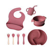 Ensemble de vaisselle pour bébé en silicone à motif animal, assiette, bol, bavoir, tasse, cuillère, fourchette, ensemble d'alimentation réutilisable pour enfants, usine OEM