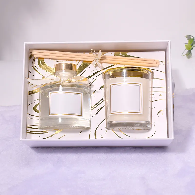 Kerzen glas und Diffusoren Set und Boxen Duft kerzen-und Diffusor-Set Verpackung Schilf Diffusor und Kerze Geschenk box Set