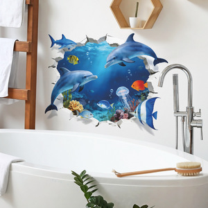 Autocollant mural océanique 3D effet mur brisé en PVC étanche, motif <span class=keywords><strong>dauphin</strong></span>, idéal <span class=keywords><strong>pour</strong></span> <span class=keywords><strong>salle</strong></span> de <span class=keywords><strong>bain</strong></span> et chambre d'enfant - Vente chaude - Product Image 6
