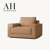 Fauteuil d'appoint moderne et élégant en lin texturé camel, durable, avec assise large et confortable, rembourré, vente directe usine, pour salon