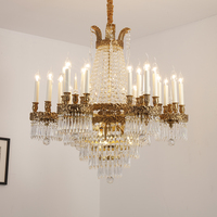 Lustre LED de luxe baroque européen en cristal doré, lumière blanc chaud 2700K, grande lampe suspendue multi-niveaux, colonne universelle