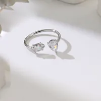 Bague élégante à ouverture ajustable ornée de pierres de zircon clair étincelantes de forme marquise et poire, bijou de mode en acier inoxydable