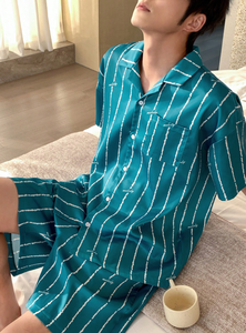 <b>Men's</b> <b>Pajamas</b> Soft Processing Custom Bamboo Fiber Night Suite Comfortable <b>Short</b> Sleeve <b>Shorts</b> Breathable Sleepwear - Product Image 2