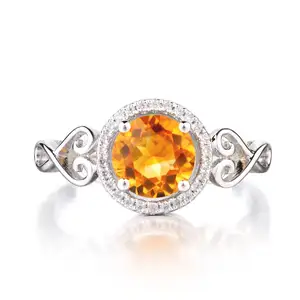 女性时尚黄水晶紫水晶和黄水晶珠宝圆形黄水晶钻石戒指