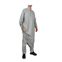 Ensemble Thobe islamique modeste léger à col montant et manches longues avec boutons métalliques en coton et pantalon pour enfants