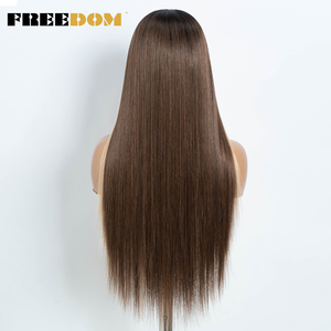 เส้นใยทนความร้อนสูง FREEDOM สำหรับวิกผมลูกไม้ด้านหน้าสำหรับผู้หญิง สีน้ำตาลอ่อนไฮไลท์ ผมยาวตรง ทนความร้อน สำหรับคอสเพลย์ - Product Image 5
