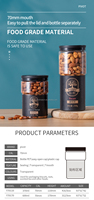 Conteneur en PET de qualité alimentaire personnalisé avec couvercles, bocaux en plastique hermétiques à ouverture facile pour noix de cajou, emballage d'amandes 370/600 ml