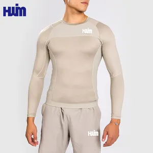 Erkek spor giyim koşu elbisesi sıkıştırma nem esneklik çabuk kuruyan spor koşu uzun kollu Polyester T shirt