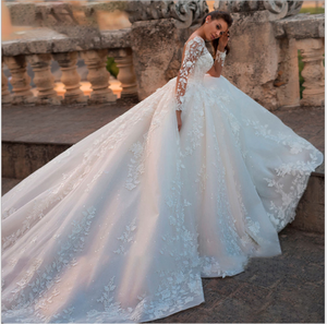 Di lusso A <span class=keywords><strong>Manica</strong></span> <span class=keywords><strong>Lunga</strong></span> Slim Fit Sposa Abito <span class=keywords><strong>Da</strong></span> Sposa Coda <span class=keywords><strong>Lunga</strong></span> - Product Image 2