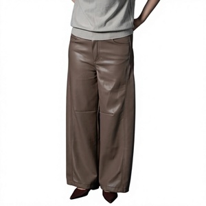 Women's High Waist PU Wide Leg Solid Color Loose Fit Full Length <b>Trousers</b> Breathable <b>Waterproof</b> Windproof Casual Summer Office - Product Image 5