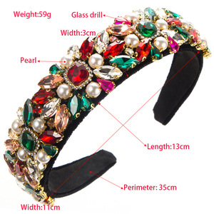 DREAM FASHION Diadema de Lujo con Cristales y Perlas, Estilo Barroco Antiguo, con Pedrería y Terciopelo, <span class=keywords><strong>Accesorios</strong></span> para el Cabello de Mujer, Venta al Por Mayor - Product Image 3
