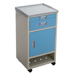 Medical Bedside Cabinet Steel Plastic L450xW420xH900mm Hospital Use Off White Light Blue <b>Flat</b> Panel Door - Product Image 3
