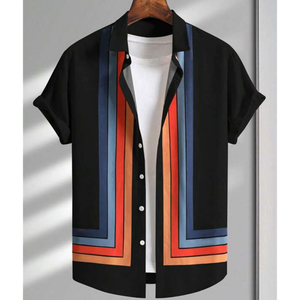 <span class=keywords><strong>Camicia</strong></span> Estiva da Uomo <span class=keywords><strong>a</strong></span> <span class=keywords><strong>Righe</strong></span> <span class=keywords><strong>e</strong></span> Quadri, Top Rosso, Abbigliamento da Spiaggia, <span class=keywords><strong>Camicia</strong></span> <span class=keywords><strong>Bianca</strong></span> <span class=keywords><strong>e</strong></span> Nera con Bottoni, Manica Corta Stampata - Product Image 3