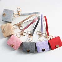 Mini porte-monnaie en jean et cuir avec porte-clés cœur doré, petite pochette pour écouteurs, pochette de poignet, porte-clés mignon pour filles
