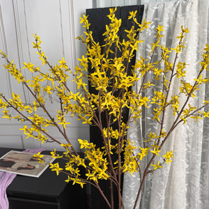 Fleurs artificielles de forsythia jaunes Jinxi, branche unique en soie, pour la décoration intérieure - Product Image 1