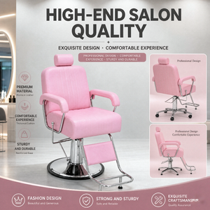 Pink Leather Hydraulic Barber <b>Chair</b> <b>Reclining</b> Salon <b>Chair</b> with Footrest Electroplated Metal for Hairdressing Beauty Salon - Product Image 5