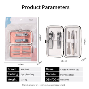 LMLTOP Set Manicure per unghie 5 pz/set C0181 Pink White Daily Care <span class=keywords><strong>Nail</strong></span> Tool in acciaio inossidabile Kit tagliaunghie Set - Product Image 5