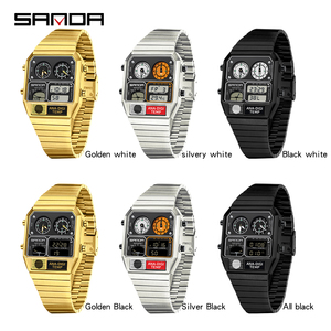 SANDA 3192 Montre Digitale LED Homme à <span class=keywords><strong>Cadran</strong></span> Carré, Multifonction avec Mesure de Température, Bracelet en Acier, Montre-Bracelet Sportive pour Homme, Idée Cadeau - Product Image 6
