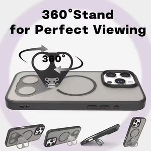 360 Xoay Vòng Kim Loại Chủ Điện Thoại Trường Hợp Matte da-Cảm Thấy Ống Kính Phim Điện Thoại Từ Tính Bì<span class=keywords><strong>a</strong></span> Đối Với iPhone 11 13 14 15 16 17 Pro Max - Product Image 2