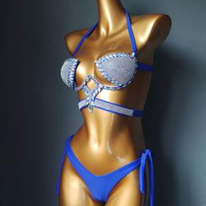 Conjunto de Bikini con Pedrería para Carnaval E011, Top de Cintura Alta, Cristales, Hecho a Mano, Sexy, con Tirantes, para Playa, Traje de Baño Dividido - Product Image 3
