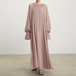 Pure en mousseline de soie tissu O cou avec volants technologie élastique manchette islamique jeunes dames quotidien Abaya - Product Image 1