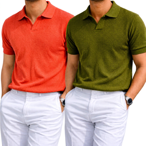 Wholesale Waffle-Knit <b>Revere</b> Polo Shirt Men Women Wear Buttonless Open <b>Collar</b> Pullover Bangladesh Factory Export Surplus Bulk - Product Image 1