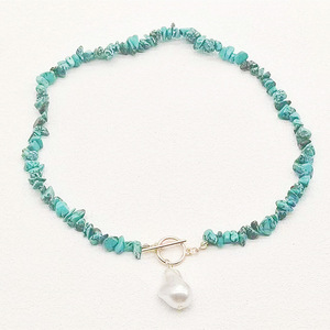 Collar de Perlas de Piedra Natural Irregular con Colgante de Turquesa en Forma de Gota de Agua, Joyería de Moda para Mujer, Origen Yiwu - Product Image 5