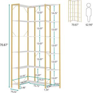 Estantería de esquina moderna de 6 capas, estantería de estilo de diseño antiguo para oficina, sala de estar y dormitorio, estante de esquina, espacio de almacenamiento - Product Image 2