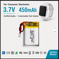 Baterai Lithium Polymer Isi Ulang 450mAh 3.7V 672230 OEM ODM Berkualitas Tinggi Cocok untuk Perangkat Pintar yang Dapat Dipakai
