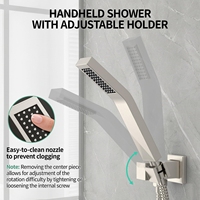 Système de douche à effet pluie couleur nickel brossé, pomme de douche carrée haute pression pour montage au plafond/mur
