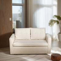Sofá Cama Plegable de Dos Plazas con Diseño Moderno Sans, Tapizado en Tela Blanca, con Espacio de Almacenamiento