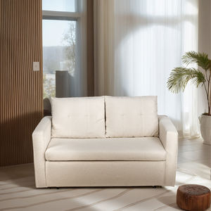 Canapé-<span class=keywords><strong>lit</strong></span> pliable deux <span class=keywords><strong>places</strong></span> en tissu blanc sans design moderne avec espace de rangement - Product Image 4