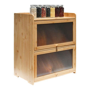 Organisateur de rangement multifonctionnel à 2 niveaux en bambou Extra Large Armoire de rangement de comptoir autoportante pour la cuisine - Product Image 5