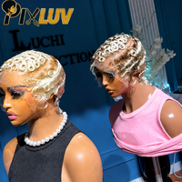 Perruque Pixie Cut 613, Perruque Frontale en Dentelle HD 13x4, Cheveux Humains Bouclés, Pré-épilée, Coupe Dégradée Courte, Sans Colle, pour Femmes