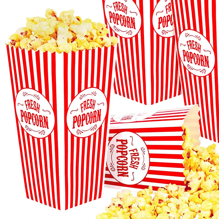 Yeni tasarım sinema tek kullanımlık kırmızı & beyaz çizgili Vintage aperatif bireysel gıda kapları patlamış mısır çantası
