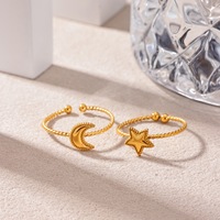 Bague ouverte en acier inoxydable étoile et lune pour femme, polyvalente, simple et tendance, bijou de main pour le quotidien