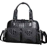 Sac de voyage à motif crocodile, grande capacité, sac à main pour voyage d'affaires, sac bandoulière pour homme, tendance, en cuir de vachette de première qualité