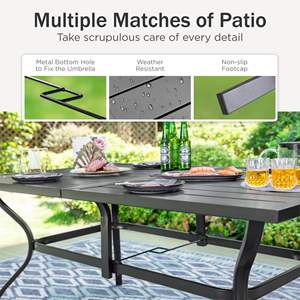 जेयूनियन टिकाऊ आउटडोर डाइनिंग सेट 6-सीटर रतन पैटिको फर्नीचर की मेज के आसपास डाइनिंग कुर्सियां - Product Image 2