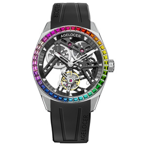 AGELOCER <span class=keywords><strong>Montre</strong></span> Tourbillon originale Lunette diamant arc-en-ciel <span class=keywords><strong>Montre</strong></span> mécanique manuelle squelette pour <span class=keywords><strong>homme</strong></span> <span class=keywords><strong>Montre</strong></span>-bracelet pour <span class=keywords><strong>homme</strong></span> avec boîte - Product Image 5