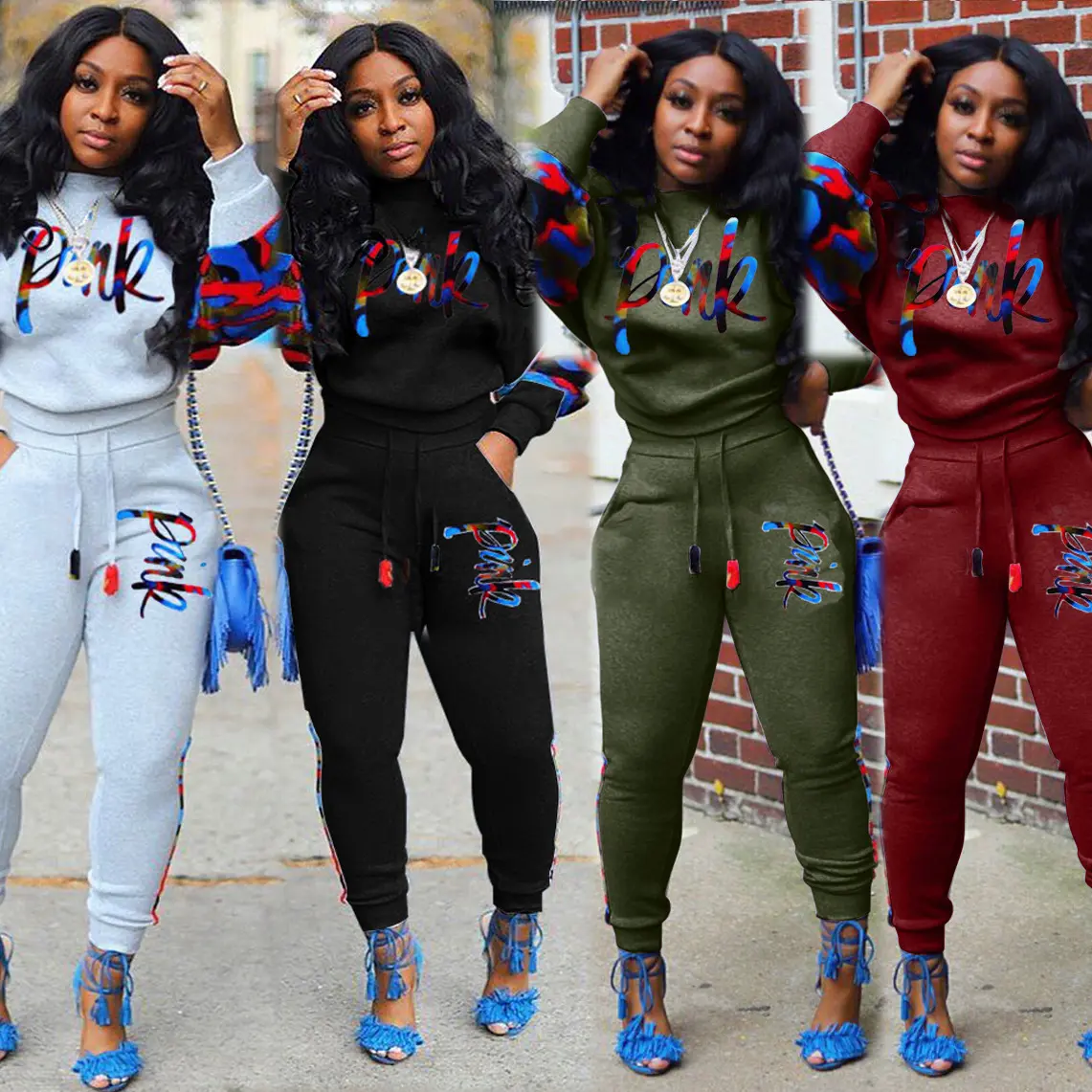 Womens fall clothing 2023 printed fashion sweatshirt and leisure suit two piece set women clothing