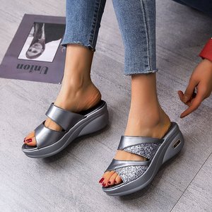 Sandales compensées à paillettes pour femmes grandes tailles, à bride unique, couleur unie, plateforme, collection été 2026, vente en gros - Product Image 4