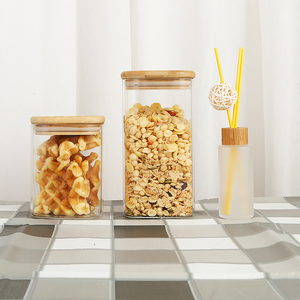 Best Price Custom Packing Round Square Glass Food storage containers & jars set with bamboo lids