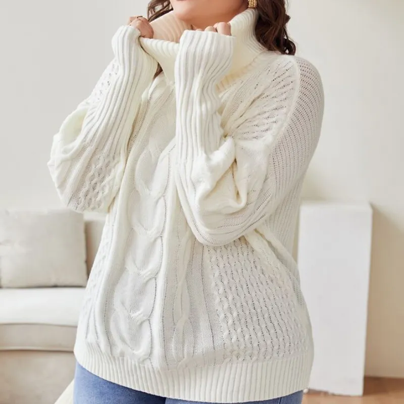 Wholesale long sleeve winter cable plain sweater women jumper knitting pullover turtleneck women's sweaters