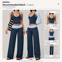 Ensemble de fitness 3 pièces pour femme : haut à manches longues à trou pour le pouce, col halter et col en V, color block, legging taille haute effet ventre plat, séchage rapide