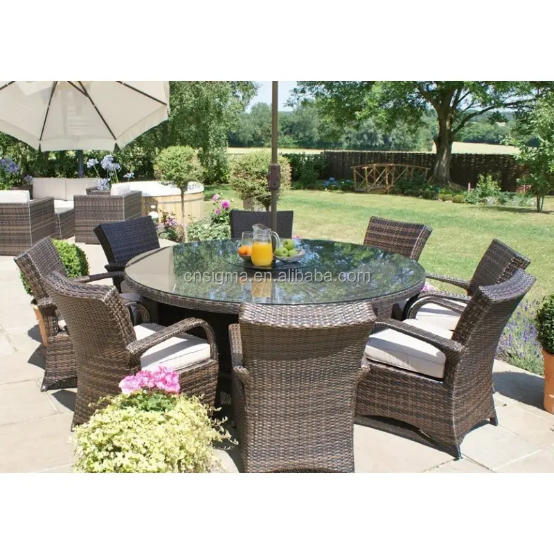 Large outdoor round dining table 8 seats garden patio rattan dining sets furniture