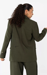 Blazer Verde Oscuro Oversize Personalizado para <span class=keywords><strong>Mujer</strong></span> 2026, Chaqueta de Traje de Oficina con Dos Botones y Hombros Reforzados, Abrigo Casual Vintage OEM/ODM - Product Image 3