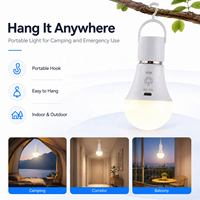 Ampoule LED RGB rechargeable USB-C E27, lampe d'urgence portable suspendue pour le camping, la maison, l'extérieur et le marché