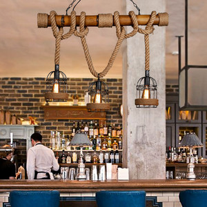 Lampadario a Sospensione LED in Alluminio per Hotel, <span class=keywords><strong>Lampada</strong></span> Retrò Nostalgica a Gabbia per Uccelli <span class=keywords><strong>con</strong></span> <span class=keywords><strong>Filo</strong></span> in Corda, Portalampada E27 - Product Image 4